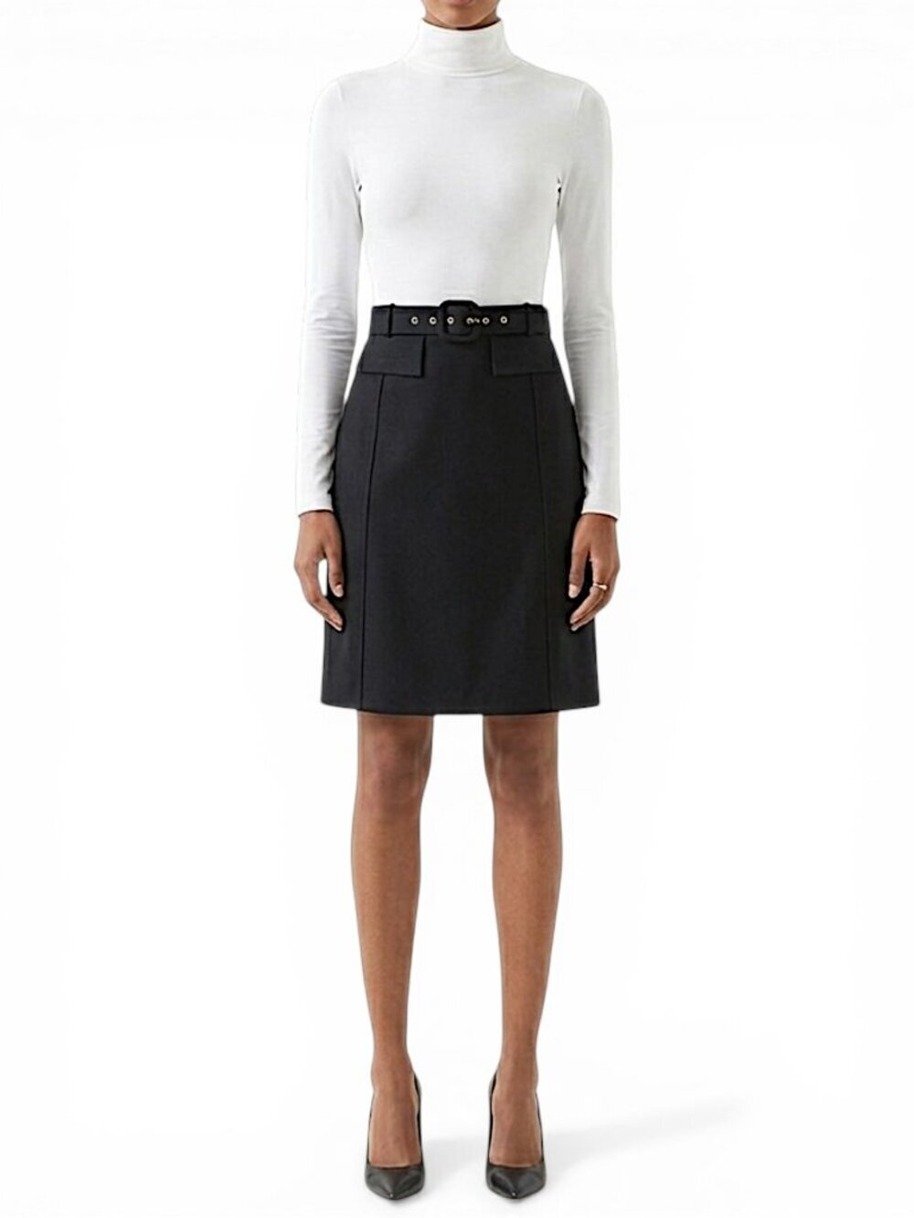 Dolce & Gabbana D&G Black 100% Wool Belted Belt Pencil Straight Skirt Size 38